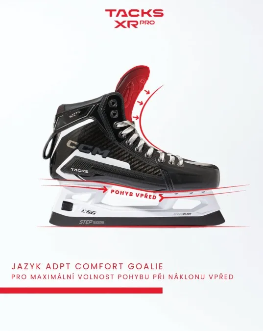Nové brankářské brusle CCM Tacks XR Pro: Tuhý jednodílný skelet pro agresivní přesuny 8 CCM Tacks XR Pro jazyk